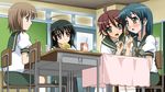  ahoge blush chair chopsticks classroom desk eating fork indoors konoe_fumina multiple_girls ogata_matake open_mouth sanshita school_desk school_uniform serafuku shakugan_no_shana shana sitting tablecloth yoshida_kazumi 