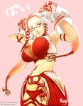  .hack//g.u. .hack//roots 1girl adjusting_eyewear armpits artist_request breasts brown_eyes cleavage glasses gloves hair_ornament hair_ribbon huge_breasts long_hair lowleg midriff pi_(.hack//) pink_hair revealing_clothes ribbon smile solo tattoo translation_request twintails 