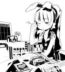  animal_ears bunny_ears greyscale himukai_yuuji monochrome open_clothes open_shirt original shirt solo 