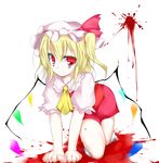  all_fours blonde_hair blood flandre_scarlet oouso red_eyes solo touhou wings 