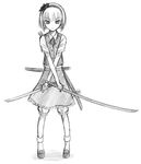  greyscale konpaku_youmu monochrome mozan sketch solo sword touhou weapon 