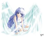  angel blue_eyes blue_hair kanon long_hair minase_nayuki signature solo wings yukirin 