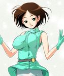  bad_id bad_pixiv_id bouncing_breasts breasts brown_hair emma_sheen fugetsu_taku gloves green_eyes gundam large_breasts military military_uniform pantyhose short_hair solo uniform white_legwear zeta_gundam 