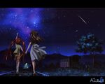  air aratani_tomoe michiru_(air) multiple_girls night railroad_tracks sky star_(sky) starry_sky toono_minagi twintails 