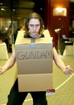  box cardboard_box cardboard_box_gundam cosplay gundam in_container long_sleeves looking_at_viewer lowres male_focus manly meme photo solo 