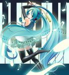  aqua_hair beamed_eighth_notes dotted_quarter_note eighth_note half_note hatsune_miku kumanita long_hair musical_note quarter_note solo spring_onion staff_(music) thighhighs twintails very_long_hair vocaloid 