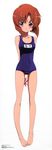  absurdres arms_behind_back barefoot blue_eyes blush brown_hair covered_navel feet highres higurashi_no_naku_koro_ni long_image name_tag official_art one-piece_swimsuit ryuuguu_rena sakai_kyuuta scan school_swimsuit short_hair solo swimsuit tall_image 