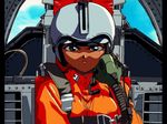  90s angry aozora_shoujotai artist_request cockpit helmet mitaka_arisa oldschool pilot pilot_suit solo 