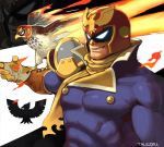  1boy animal bird captain_falcon f-zero falcon fire gloves helmet male_focus muscle nintendo scarf simple_background smile solo super_smash_bros. super_smash_bros._ultimate talez01 wings 