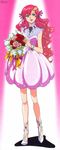  :d alternate_costume bangs blue_eyes bouquet bow bracelet breasts brooch cleavage crease dress fingernails flower formal full_body gradient gradient_background gundam gundam_seed gundam_seed_destiny hair_ornament hair_ribbon high_heels highres holding jewelry kawaguchi_rie lace lacus_clyne long_fingernails long_hair long_image looking_at_viewer medium_breasts megami necklace official_art open_mouth parted_bangs pendant pink_hair ribbon rose scan see-through shadow shoes short_dress sleeveless smile solo standing tall_image tiptoes turtleneck very_long_hair wavy_hair 