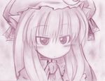  blush_stickers cappccino crescent hat long_hair monochrome no_nose patchouli_knowledge portrait purple sketch solo touhou tsurime 