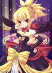  bat_wings blonde_hair blush bow disgaea dress huge_bow makai_senki_disgaea_2 pointy_ears red_eyes rozalin rusty_soul solo strapless strapless_dress wings yellow_bow 