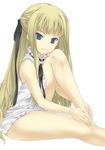  barefoot blonde_hair evangeline_a_k_mcdowell flat_chest hands_on_feet leg_hug lingerie long_hair mahou_sensei_negima! mizuki_makoto ribbon solo thighs underwear very_long_hair 