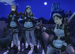  ammunition_pouch bolt_action castle cigarette closed_eyes collar doberman dog full_moon gun machine_gun maid maid_headdress mauser_98 mg34 mimura_kaoru moon multiple_girls night original pouch purple_sky rifle thighhighs weapon whistle white_legwear world_war_ii 