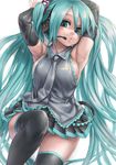  :o armpits asanagi black_legwear breasts elbow_gloves gloves green_eyes green_hair hatsune_miku headset large_breasts long_hair looking_at_viewer open_mouth solo thighhighs twintails very_long_hair vocaloid zettai_ryouiki 