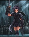  armor copyright_request dark helmet kaiga polearm purple_hair shield solo spear thighhighs warrior weapon 