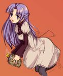  :o asakura_ryouko black_legwear half_updo holding juliet_sleeves leaning_to_the_side long_hair long_sleeves looking_at_viewer open_mouth orange_background pantyhose puffy_sleeves purple_eyes purple_hair simple_background sitting solo steam suzumiya_haruhi_no_yuuutsu very_long_hair waku 