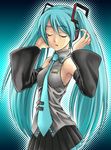  aqua_hair closed_eyes detached_sleeves hatsune_miku long_hair necktie solo sugiyama_shinnosuke twintails very_long_hair vocaloid 