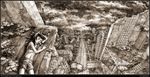  city copyright_request highres limfoman monochrome ruins russia sepia sleeping 