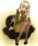  blonde_hair brown_legwear full_body knees_up long_hair long_sleeves looking_at_viewer original pantyhose scarf sitting solo yasuhito_(yasu_no_e) 