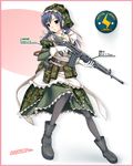  apron assault_rifle boots camouflage copyright_request gloves gun handgun holster howa_type_89 jgsdf_(camo) maid military_operator nomura_teruya pantyhose pistol rifle solo uniform weapon 