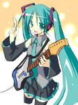  aqua_hair guitar guitarfreaks hatsune_miku instrument long_hair satou_kibi sketch solo thighhighs twintails very_long_hair vocaloid 
