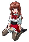  bandabekken bronze_parrot cake cosplay food fruit long_hair morino_ichigo object_namesake onegai_teacher onegai_twins pantyhose pastry solo strawberry waitress 