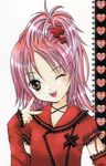  artist_request blush cross_hair_ornament hair_ornament happy hinamori_amu official_art one_eye_closed pink_hair scan short_hair shugo_chara! smile solo 