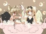  bath blonde_hair bubble itou_noiji multiple_girls non-web_source one_eye_closed ribbon smile wings 
