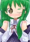  blush detached_sleeves green_hair kochiya_sanae long_hair one_eye_closed solo star star-shaped_pupils symbol-shaped_pupils tao_(kadoya) touhou upper_body 