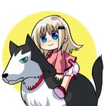  bloomers blue_eyes collar dog little_busters! mgk968 noumi_kudryavka riding smile solo strelka underwear white_hair younger 