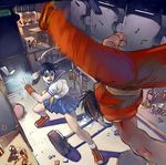  1girl battle bengal blue_sailor_collar duel final_fight foreshortening gai_(final_fight) kasugano_sakura sailor_collar school_uniform serafuku skirt street_fighter street_fighter_zero_(series) 