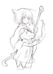  animal_ears cat_ears greyscale monochrome original shijou_sadafumi sketch solo thighhighs 