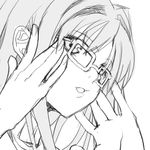  adjusting_eyewear aida_okiteru bad_id bad_pixiv_id copyright_request face glasses greyscale hands jpeg_artifacts lips long_hair monochrome open_mouth sketch solo 