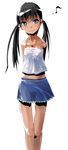 arms_behind_back bare_shoulders black_hair blue_skirt blush copyright_request eighth_note long_hair looking_to_the_side musical_note shirt simple_background skirt sleeveless sleeveless_shirt smile solo standing twintails ueda_sanagi white_background white_shirt 