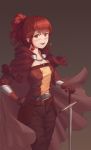  1girl anna_(fire_emblem) awan97 blush fire_emblem fire_emblem:_kakusei looking_at_viewer nintendo red_eyes red_hair smile sword weapon 