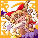  chibi drunk horns ibuki_suika long_hair lowres oni ribbon saliva solo touhou yokoura_masato 