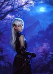  copyright_request elbow_gloves forest gloves jason_chan long_hair moon nature pointy_ears scenery solo sword weapon white_hair 