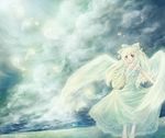 angel_wings bow cloud copyright_request dress feathers flower hair_ornament lace solo wind wings yukise_miyu 