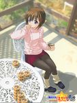  blue_eyes brown_hair hair_ornament lyrical_nanoha mahou_shoujo_lyrical_nanoha mahou_shoujo_lyrical_nanoha_a's mahou_shoujo_lyrical_nanoha_strikers pantyhose short_hair solo tnonizyou x_hair_ornament yagami_hayate 