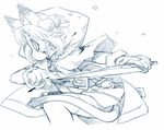  action animal_ears aoneko blue gloves monochrome original sketch solo sword thighhighs weapon 