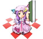  bad_id bad_pixiv_id book bow foreshortening hair_ribbon hat patchouli_knowledge pink_bow purple_eyes purple_hair ribbon solo touhou tsuyuki_(yukitgraph) 