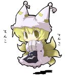  blonde_hair chibi floating fox_tail hands_in_opposite_sleeves hat long_sleeves looking_at_viewer multiple_tails pillow_hat sasane short_hair simple_background solo tabard tail tassel text_focus touhou translation_request white_background wide_sleeves yakumo_ran yellow_eyes 