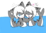  ambiguous_gender anthro blue_eyes blush changed_(video_game) chano cub digital_media_(artwork) duo fin fish grey_skin hair hug lin_(changed) mammal marine multicolored_skin shark tail_fin the_shark_(changed) water young 