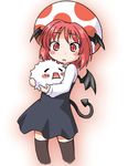  bat_wings chibi cosplay head_wings kedama koakuma mario_(series) myonde red_eyes red_hair solo super_mario_bros. super_marisa_world tail toad toad_(cosplay) touhou wings 