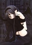  artist_request blush copyright_request demon long_hair ribbon sad solo tears thighhighs wings 