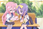  food hiiragi_tsukasa ice_cream lucky_star multiple_girls official_art pantyhose ryouou_school_uniform school_uniform serafuku takara_miyuki tongue yamada_naoko 