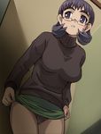  chokotto_sister glasses haruyama_kazunori panties pantyshot pencil_skirt serikawa_chitose skirt skirt_lift solo sweater underwear 