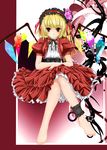  ankle_garter bad_id bad_pixiv_id barefoot blonde_hair blush crossed_legs feet flandre_scarlet gothic highres nekokotei red_eyes ribbon short_hair sitting smile solo toes touhou wings 