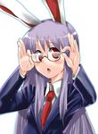  adjusting_eyewear animal_ears bespectacled bunny_ears gengorou glasses long_hair purple_hair reisen_udongein_inaba solo touhou 